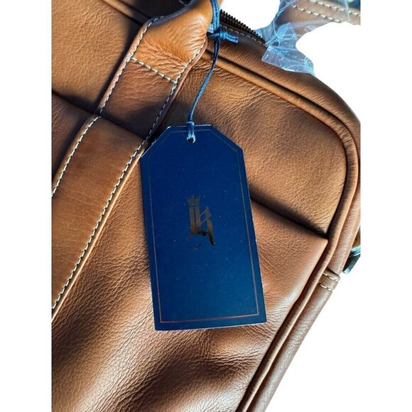 Links & Kings Mayfair Briefcase Handcrafted Tan Leather NWT - Picture 8 of 14
